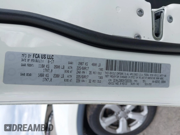 2017 Jeep Compass Latitude с VIN 3C4NJDBB3HT692391, выставлен на аукционе IAAI как лот 42048619 с пробегом 62 850 миль миль и . История ставок и продаж доступна на DreamBid. Изображение 9.