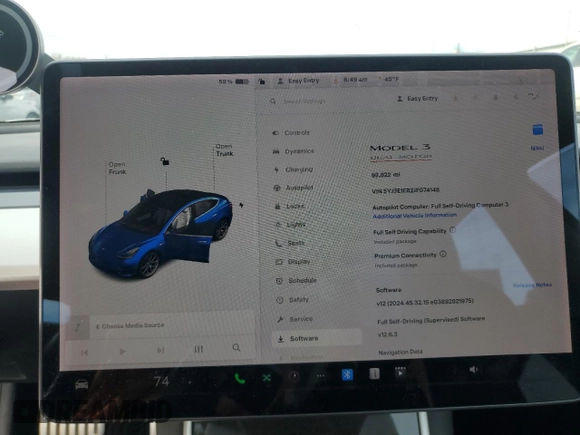 2018 Tesla Model 3 Long Range Battery with VIN 5YJ3E1EB2JF074148, listed as a Copart auction lot 50424975 with 93,822 mi miles and Salvage Title. Bid and sale history available at DreamBid. Image 9.