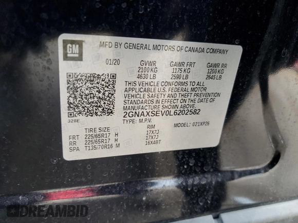 2020 Chevrolet Equinox LS z VIN 2GNAXSEV0L6202582, wystawiony jako Copart lot #84821374 z przebiegiem 56 524 mil mil oraz Szkoda całkowita • Salvage title. Historia ofert i sprzedaży dostępna na DreamBid. Obrazek 13.