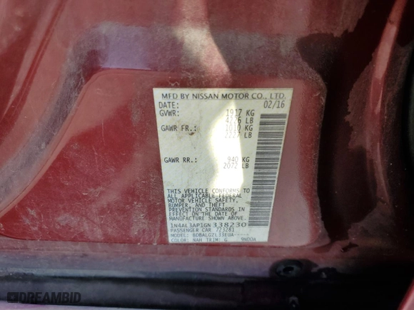 2016 Nissan Altima 2.5 S with VIN 1N4AL3AP1GN338230, listed as a Copart auction lot 47931625 with 174,816 mi miles and Salvage Title. Bid and sale history available at carsss.com. Image 12.