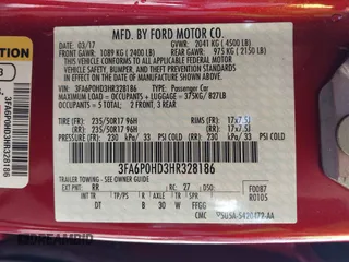 2017 Ford Fusion SE with VIN 3FA6P0HD3HR328186, listed as a IAAI auction lot 41692200 with 44,294 mi miles. Bid and sale history available at carsss.com. Image 9.