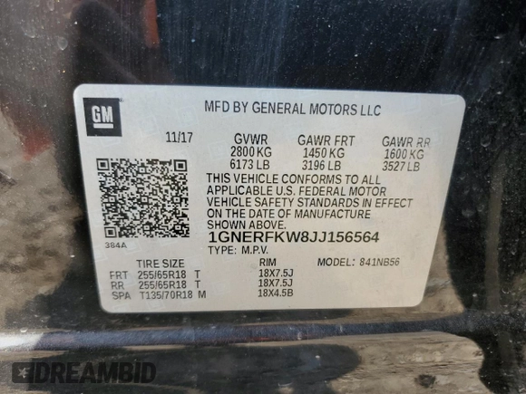 2018 Chevrolet Traverse LS with VIN 1GNERFKW8JJ156564, listed as a Copart auction lot 53639405 with 102,133 mi miles and Salvage title. Bid and sale history available at DreamBid. Image 13.