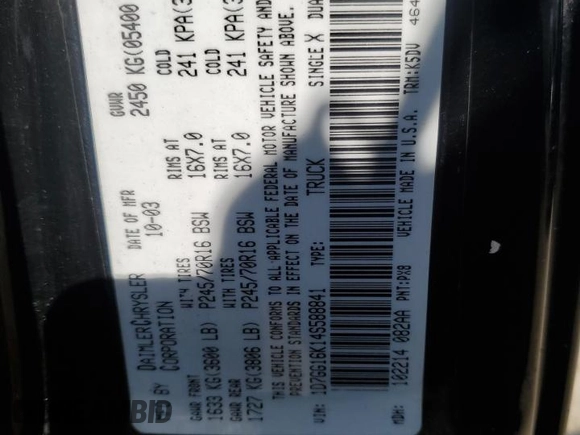 2004 Dodge Dakota with VIN 1D7GG16K14S588841, listed as a Copart auction lot 68306394 with Not Provided miles and Salvage Title. Bid and sale history available at DreamBid. Image 12.