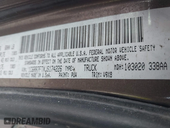2018 Ram 1500 Express with VIN 1C6RR7FTXJS174226, listed as a IAAI auction lot 41573603 with 131,730 mi miles and . Bid and sale history available at DreamBid. Image 9.