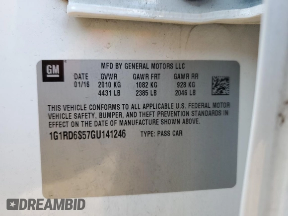 2016 Chevrolet Volt Premier with VIN 1G1RD6S57GU141246, listed as a Copart auction lot 36930393 with 77,083 mi miles. Bid and sale history available at carsss.com. Image 12.