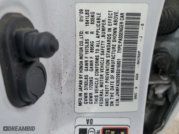 2009 Honda Civic Hybrid with VIN JHMFA36209S016801, listed as a Copart auction lot 51950105 with 175,942 mi miles and Salvage Title. Bid and sale history available at carsss.com. Image 15.