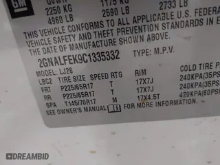 2012 Chevrolet Equinox LTZ with VIN 2GNALFEK9C1335332, listed as a IAAI auction lot 41632295 with 143,293 mi miles. Bid and sale history available at carsss.com. Image 9.