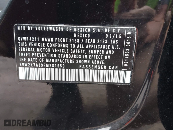 2015 Volkswagen Jetta S с VIN 3VW2K7AJ9FM281950, выставлен на аукционе IAAI как лот 42279069 с пробегом 125 528 миль миль и . История ставок и продаж доступна на DreamBid. Изображение 9.