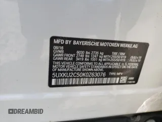 2019 BMW X6 xDrive35i with VIN 5UXKU2C50K0Z63076, listed as a Copart auction lot 61988993 with 0 mi miles. Bid and sale history available at carsss.com. Image 12.