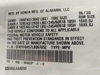 2020 Honda Pilot EX-L z VIN 5FNYF6H57LB067852, wystawiony jako IAAI lot #42172590 z przebiegiem 109 026 mil mil oraz . Historia ofert i sprzedaży dostępna na DreamBid. Obrazek 9.