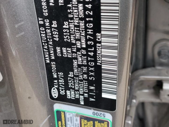 2017 Kia Optima LX with VIN 5XXGT4L37HG124988, listed as a Copart auction lot 79887794 with 168,031 mi miles and Salvage Title. Bid and sale history available at carsss.com. Image 14.