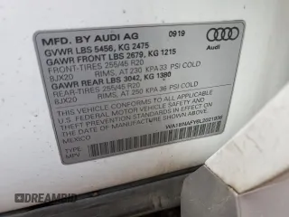 2020 Audi Q5 Premium Plus with VIN WA1BNAFY6L2021936, listed as a Copart auction lot 71497262 with 28,188 mi miles. Bid and sale history available at carsss.com. Image 12.
