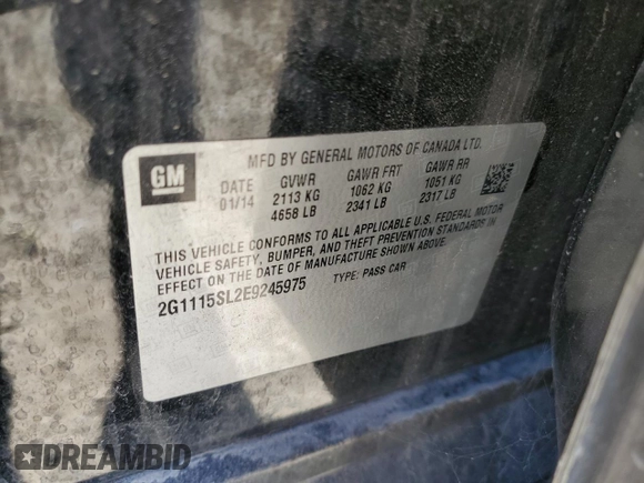 2014 Chevrolet Impala LT with VIN 2G1115SL2E9245975, listed as a Copart auction lot 56395655 with Not Provided miles and Clean Title. Bid and sale history available at DreamBid. Image 12.