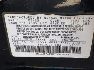 2015 Nissan Sentra SV with VIN 3N1AB7AP0FY261648, listed as a IAAI auction lot 41761168 with 68,329 mi miles and . Bid and sale history available at DreamBid. Image 9.