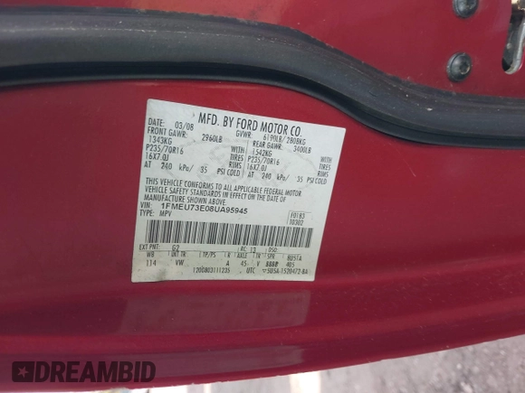2008 Ford Explorer XLT с VIN 1FMEU73E08UA95945, выставлен на аукционе IAAI как лот 42131857 с пробегом Не указан миль и . История ставок и продаж доступна на DreamBid. Изображение 9.