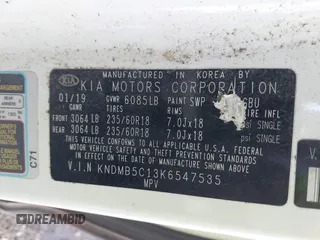 2019 Kia Sedona LX with VIN KNDMB5C13K6547535, listed as a IAAI auction lot 41430560 with 59,937 mi miles. Bid and sale history available at carsss.com. Image 9.