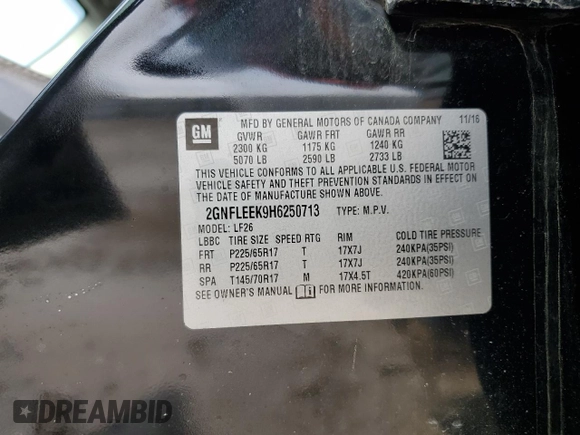 2017 Chevrolet Equinox LS with VIN 2GNFLEEK9H6250713, listed as a Copart auction lot 53553035 with 212,727 mi miles and Non Repairable. Bid and sale history available at DreamBid. Image 12.