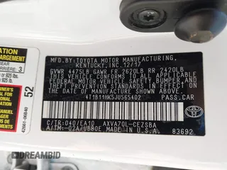 2018 Toyota Camry LE with VIN 4T1B11HK5JU565402, listed as a IAAI auction lot 41824110 with 105,659 mi miles. Bid and sale history available at carsss.com. Image 9.