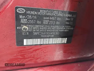 2016 Hyundai Sonata Sport with VIN 5NPE34AF9GH416360, listed as a Copart auction lot 45181925 with 82,863 mi miles and Salvage Title. Bid and sale history available at DreamBid. Image 14.