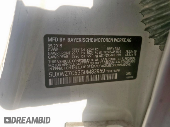 2016 BMW X3 sDrive28i with VIN 5UXWZ7C53G0M83959, listed as a Copart auction lot 52671315 with 150,326 mi miles and Clean Title. Bid and sale history available at DreamBid. Image 13.