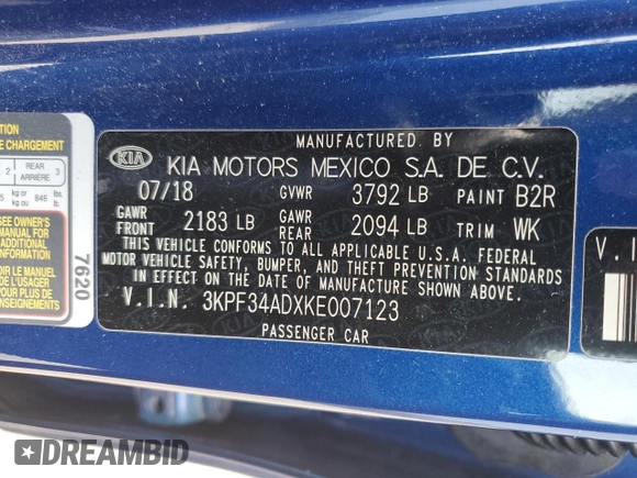 2019 Kia Forte S with VIN 3KPF34ADXKE007123, listed as a Copart auction lot 48072635 with 134,538 mi miles and Salvage Title. Bid and sale history available at carsss.com. Image 12.