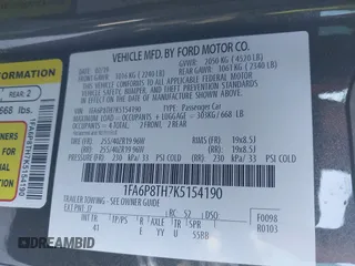 2019 Ford Mustang EcoBoost with VIN 1FA6P8TH7K5154190, listed as a IAAI auction lot 41386490 with 43,527 mi miles and . Bid and sale history available at carsss.com. Image 9.