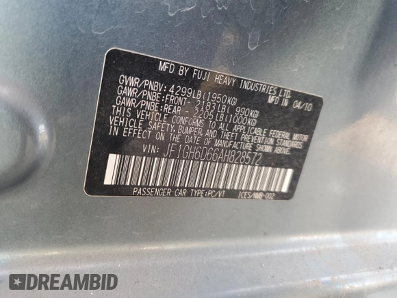 2010 Subaru Impreza Outback Special Sports с VIN JF1GH6D66AH828572, выставлен на аукционе Copart как лот 49277625 с пробегом 102 502 миль миль и Чистый • Clean title. История ставок и продаж доступна на DreamBid. Изображение 12.