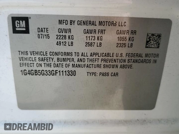 2016 Buick LaCrosse Leather with VIN 1G4GB5G33GF111330, listed as a Copart auction lot 65174464 with 94,800 mi miles and Salvage Title. Bid and sale history available at carsss.com. Image 13.