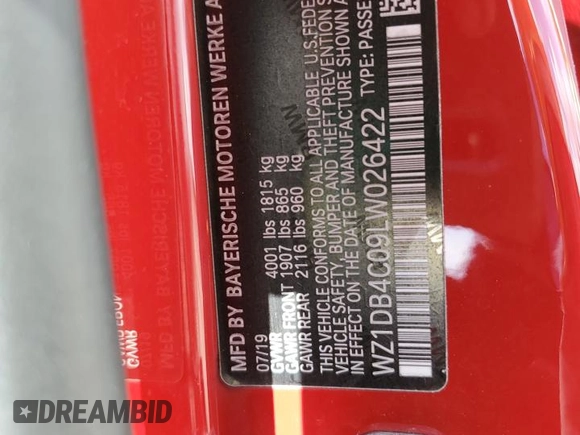 2020 Toyota GR Supra 3.0 with VIN WZ1DB4C09LW026422, listed as a Copart auction lot 65438704 with 58,505 mi miles and Salvage Title. Bid and sale history available at carsss.com. Image 12.