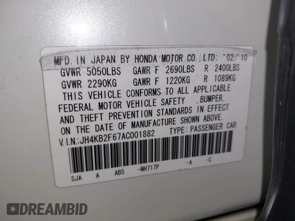 2010 Acura RL Technology with VIN JH4KB2F67AC001882, listed as a IAAI auction lot 40549480 with 122,164 mi miles and . Bid and sale history available at DreamBid. Image 9.