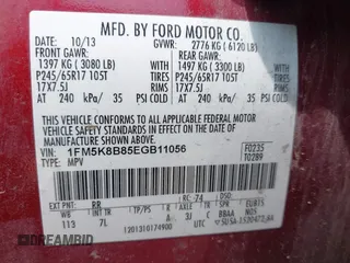 2014 Ford Explorer with VIN 1FM5K8B85EGB11056, listed as a IAAI auction lot 42418943 with 191,923 mi miles and . Bid and sale history available at DreamBid. Image 9.
