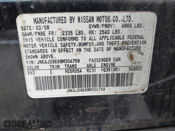 2008 Infiniti EX Journey with VIN JNKAJ09E68M304758, listed as a IAAI auction lot 41518469 with 244,915 mi miles and . Bid and sale history available at DreamBid. Image 9.