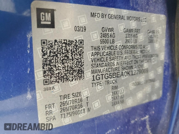 2019 GMC Canyon 2WD with VIN 1GTG5BEA0K1279069, listed as a Copart auction lot 88806815 with 101,024 mi miles and Salvage Title. Bid and sale history available at carsss.com. Image 12.