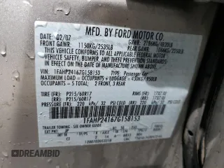 2007 Ford Five Hundred SEL with VIN 1FAHP24167G158153, listed as a Copart auction lot 67392294 with 208,760 mi miles and Salvage Title. Bid and sale history available at carsss.com. Image 12.