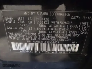 2018 Subaru Outback Premium with VIN 4S4BSAFC0J3254605, listed as a IAAI auction lot 41619559 with 200,155 mi miles. Bid and sale history available at carsss.com. Image 9.