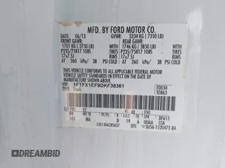 2013 Ford F-150 XL with VIN 1FTFX1EF9DKF38361, listed as a IAAI auction lot 42256805 with 103,311 mi miles and . Bid and sale history available at DreamBid. Image 9.
