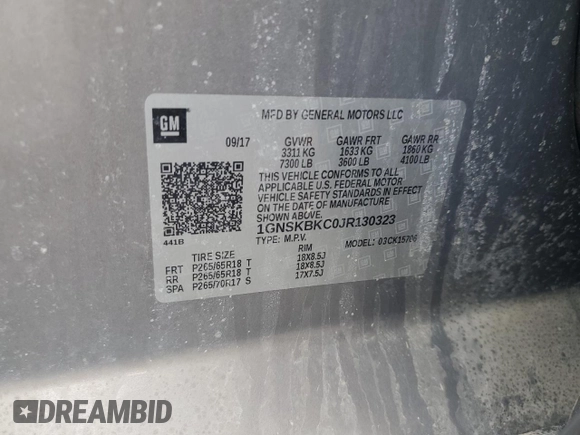 2018 Chevrolet Tahoe LT z VIN 1GNSKBKC0JR130323, wystawiony jako Copart lot #47020125 z przebiegiem 102 046 mil mil oraz Szkoda całkowita • Salvage title. Historia ofert i sprzedaży dostępna na DreamBid. Obrazek 14.