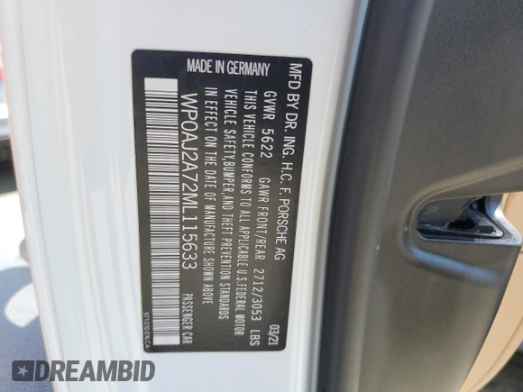 2021 Porsche Panamera с VIN WP0AJ2A72ML115633, выставлен на аукционе Copart как лот 62893184 с пробегом 32 883 миль миль и Списание • Salvage title. История ставок и продаж доступна на DreamBid. Изображение 12.