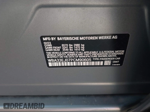 2023 BMW 7 Series 760i xDrive с VIN WBA33EJ07PCM90605, выставлен на аукционе IAAI как лот 41577454 с пробегом 30 241 миль миль и . История ставок и продаж доступна на DreamBid. Изображение 9.