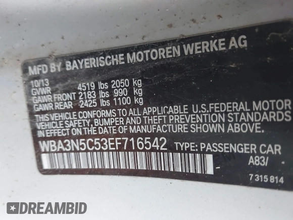 2014 BMW 4 Series 428i xDrive with VIN WBA3N5C53EF716542, listed as a IAAI auction lot 41157641 with 135,264 mi miles and . Bid and sale history available at DreamBid. Image 9.
