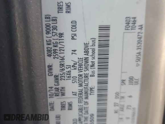 2015 Ford Transit XL with VIN 1FBZX2ZM9FKA16509, listed as a Copart auction lot 65930695 with 116,363 mi miles and Salvage title. Bid and sale history available at DreamBid. Image 13.