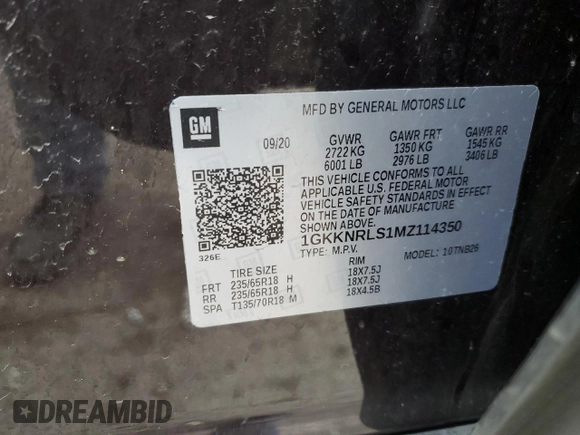 2021 GMC Acadia SLE with VIN 1GKKNRLS1MZ114350, listed as a Copart auction lot 47606685 with 78,538 mi miles and Salvage title. Bid and sale history available at DreamBid. Image 14.
