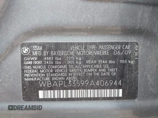 2009 BMW 3 Series 335i xDrive with VIN WBAPL33599A406944, listed as a IAAI auction lot 42426277 with 196,297 mi miles and . Bid and sale history available at DreamBid. Image 9.
