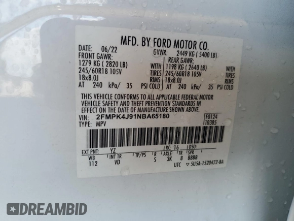2022 Ford Edge SEL z VIN 2FMPK4J91NBA65180, wystawiony jako Copart lot #55399685 z przebiegiem 79 964 mil mil oraz Czysty tytuł • Clean title. Historia ofert i sprzedaży dostępna na DreamBid. Obrazek 13.