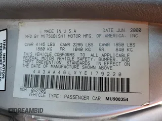 2000 Mitsubishi Galant with VIN 4A3AA46LXYE179220, listed as a Copart auction lot 44615815 with 142,054 mi miles and Salvage Title. Bid and sale history available at DreamBid. Image 12.