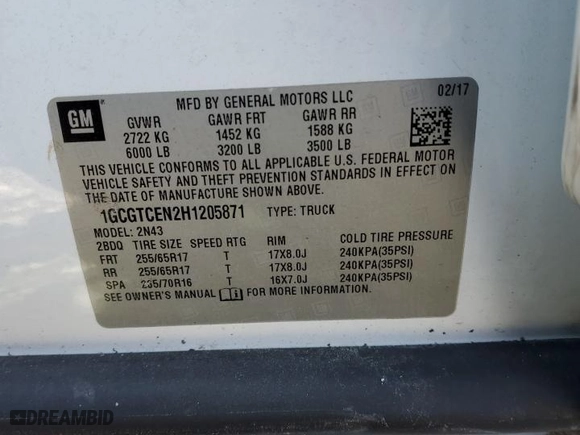 2017 Chevrolet Colorado 4WD LT with VIN 1GCGTCEN2H1205871, listed as a Copart auction lot 48849105 with 63,101 mi miles and Salvage Title. Bid and sale history available at carsss.com. Image 14.