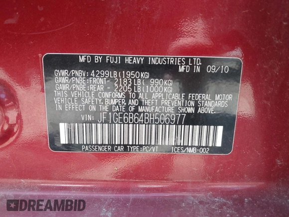 2011 Subaru Impreza Premium with VIN JF1GE6B64BH506977, listed as a IAAI auction lot 42159872 with 145,793 mi miles and . Bid and sale history available at DreamBid. Image 9.