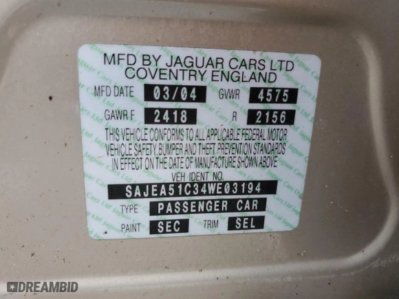 2004 Jaguar X-Type with VIN SAJEA51C34WE03194, listed as a Copart auction lot 78980144 with 51,164 mi miles and Clean Title. Bid and sale history available at carsss.com. Image 12.