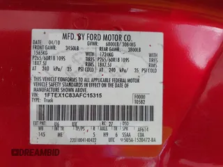 2010 Ford F-150 XL with VIN 1FTEX1C83AFC15315, listed as a IAAI auction lot 41916777 with 196,131 mi miles. Bid and sale history available at carsss.com. Image 9.