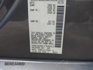 2019 Nissan Altima SL z VIN 1N4BL4EV4KC256015, wystawiony jako IAAI lot #42041439 z przebiegiem 104 888 mil mil oraz . Historia ofert i sprzedaży dostępna na DreamBid. Obrazek 9.